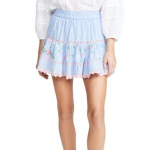 NWT LoveShackFancy Jennings Embroidered Mini Skirt in Blue